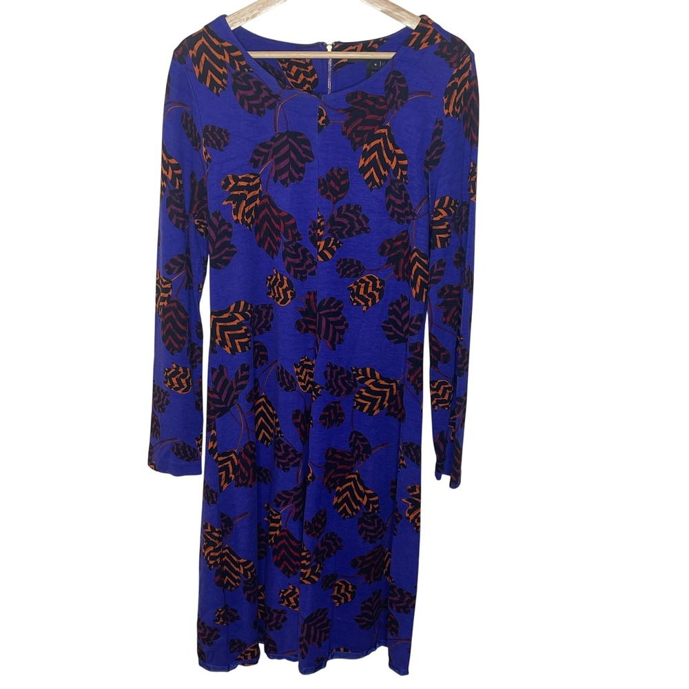Marc by Marc Jacobs Dress Medium Blue Orange Leaf Print Long Sleeve Knit
